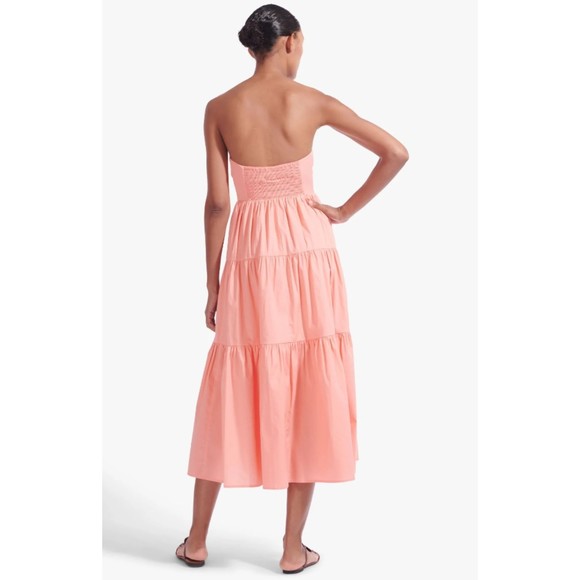 NWT STAUD Strapless Midi Length Elroy Dress in Grapefruit Size XL Tiered Skirt - Picture 3 of 12